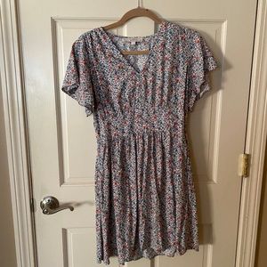 Loft Floral Flutter Sleeve Mini Dress with Pockets